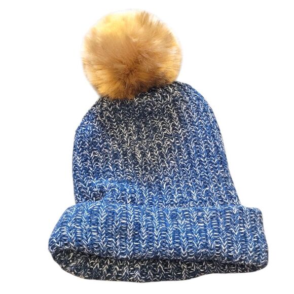 Love Your Melon Unisex Heathered Blue Removable Pom Pom Hat OS - Picture 2 of 7